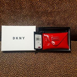DKNY Red Leather Mini Business Card Holder